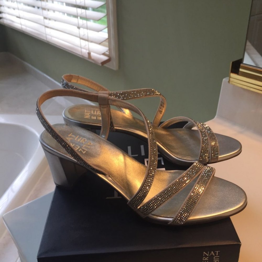 Naturalizer Silver Sandals with Block Heel, 8.5